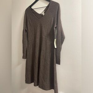 NWT White + Warren Cashmere Brown V-Neck Sweaterdress